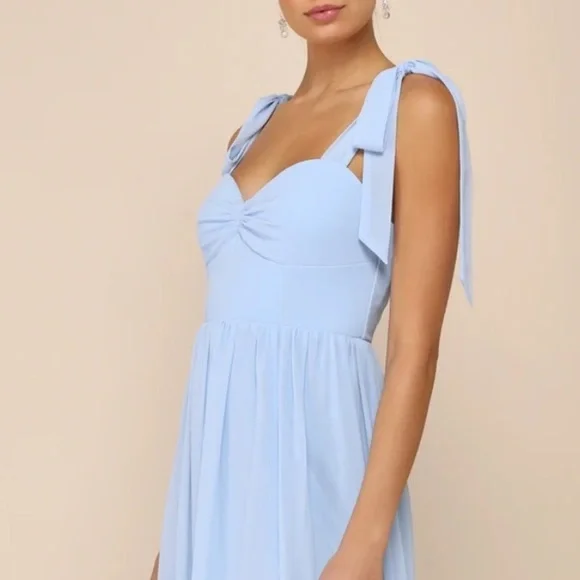 NWT LULU's Chiffon Maxi Big Sexy Side Slit Dress Wedding Bridesmaid Formal Prom - Picture 5 of 12